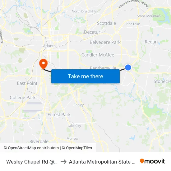 Wesley Chapel Rd @ 2552 to Atlanta Metropolitan State College map
