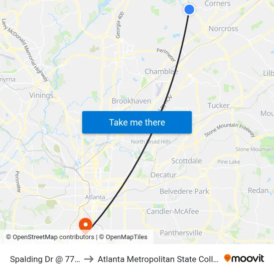 Spalding Dr @ 7736 to Atlanta Metropolitan State College map
