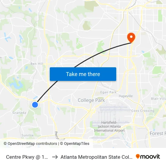 Centre Pkwy @ 1800 to Atlanta Metropolitan State College map