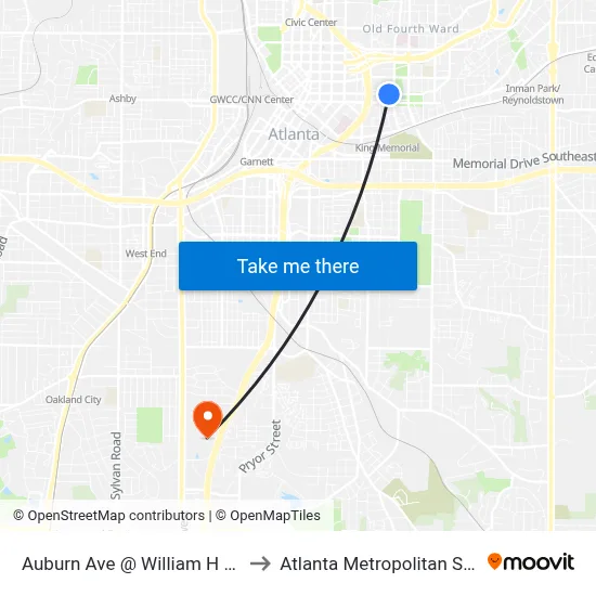 Auburn Ave @ William H Borders Sr Dr to Atlanta Metropolitan State College map