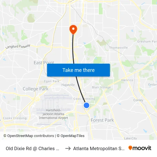 Old Dixie Rd @ Charles W Grant Pkwy to Atlanta Metropolitan State College map