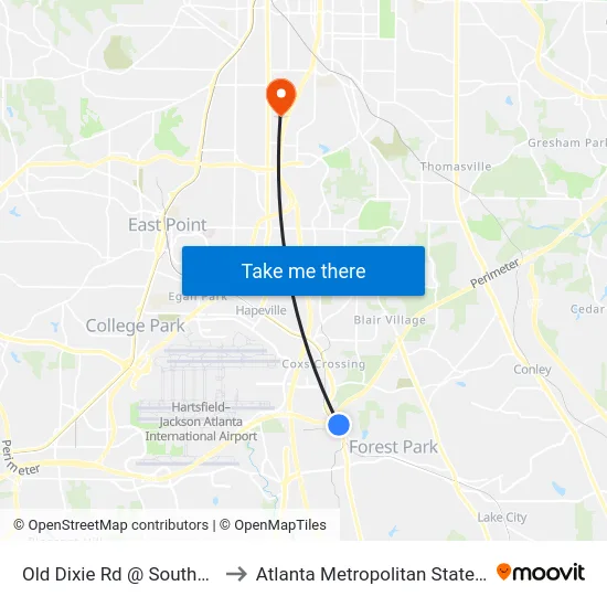 Old Dixie Rd @ Southpoint Dr to Atlanta Metropolitan State College map