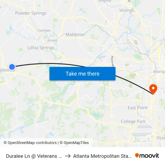 Duralee Ln @ Veterans Memorial to Atlanta Metropolitan State College map