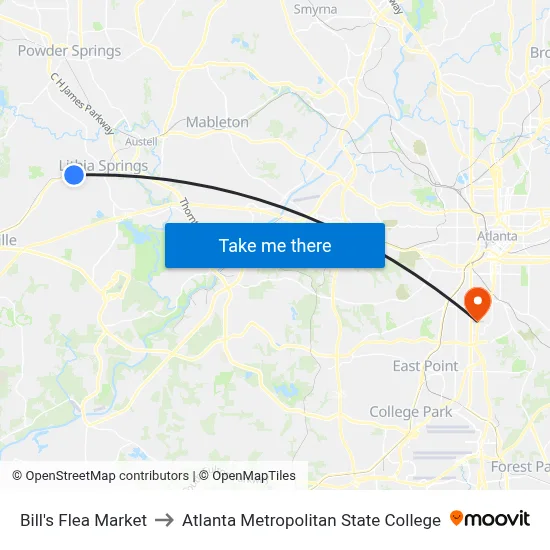Bill's Flea Market to Atlanta Metropolitan State College map