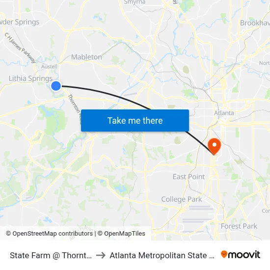 State Farm @ Thornton Rd to Atlanta Metropolitan State College map
