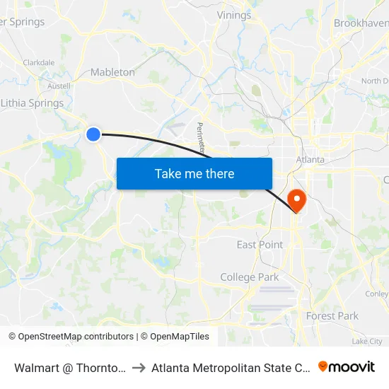 Walmart @ Thornton Rd to Atlanta Metropolitan State College map