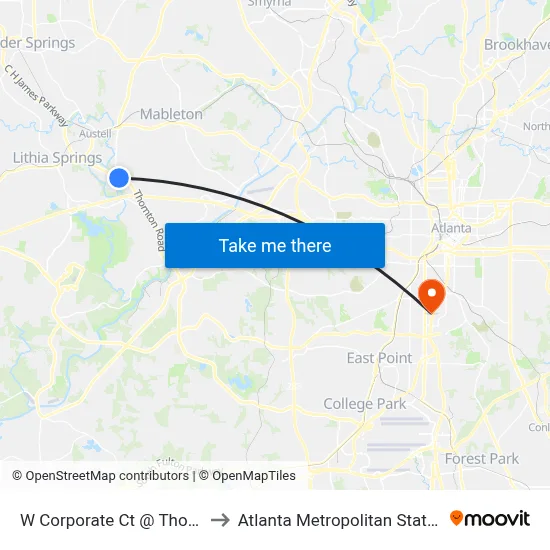 W Corporate Ct @ Thornton Rd Ob to Atlanta Metropolitan State College map