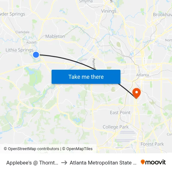 Applebee's @ Thornton Rd to Atlanta Metropolitan State College map