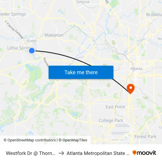 Westfork Dr @ Thornton Rd Ob to Atlanta Metropolitan State College map