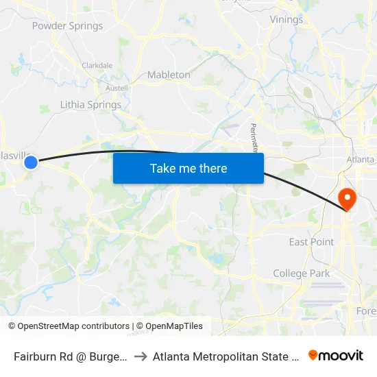 Fairburn Rd @ Burger King to Atlanta Metropolitan State College map