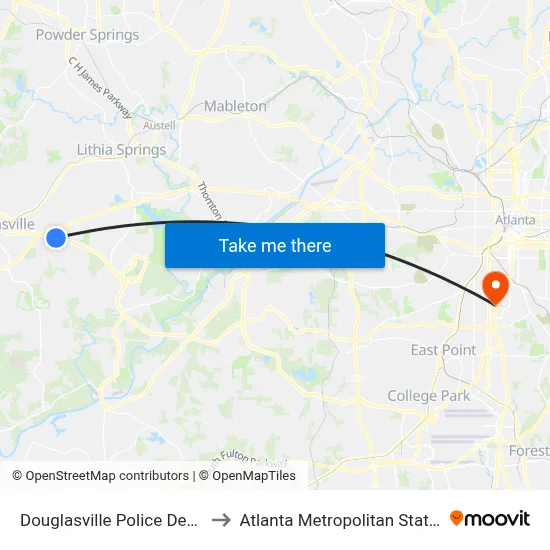 Douglasville Police Department to Atlanta Metropolitan State College map