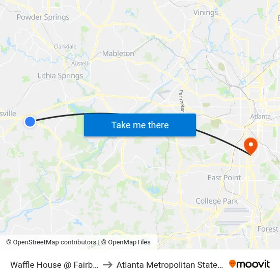 Waffle House @ Fairburn Rd to Atlanta Metropolitan State College map