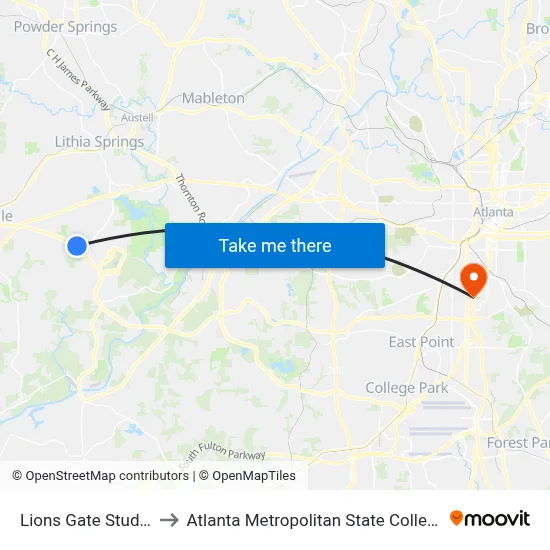 Lions Gate Studio to Atlanta Metropolitan State College map