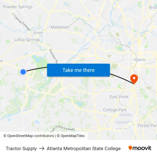 Tractor Supply to Atlanta Metropolitan State College map