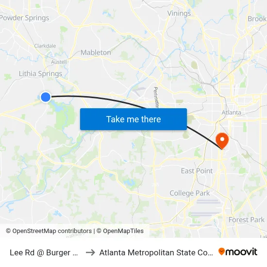Lee Rd @ Burger King to Atlanta Metropolitan State College map
