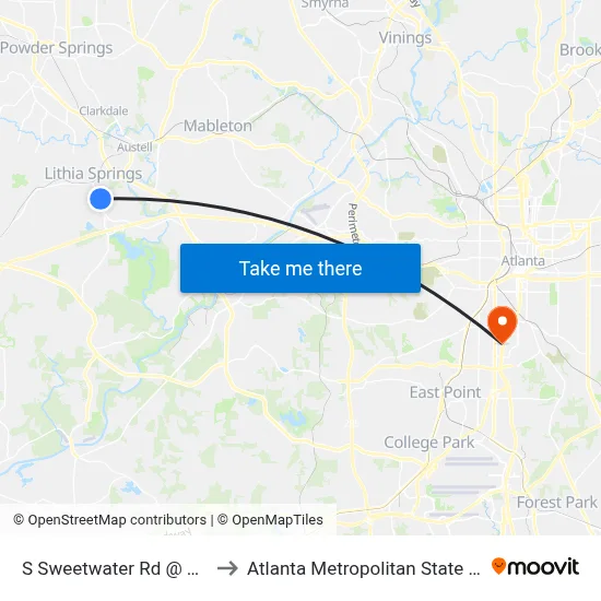 S Sweetwater Rd @ Texaco to Atlanta Metropolitan State College map