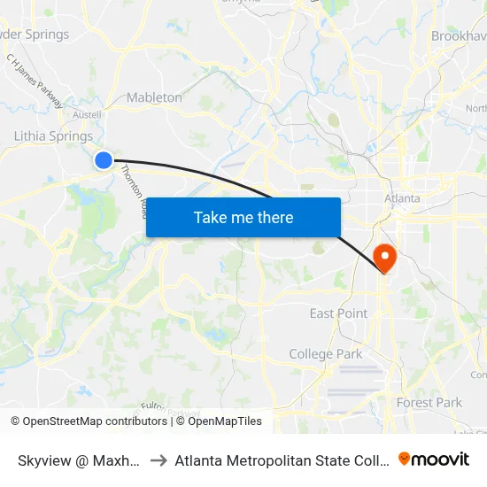Skyview @ Maxham Rd Ib to Atlanta Metropolitan State College map