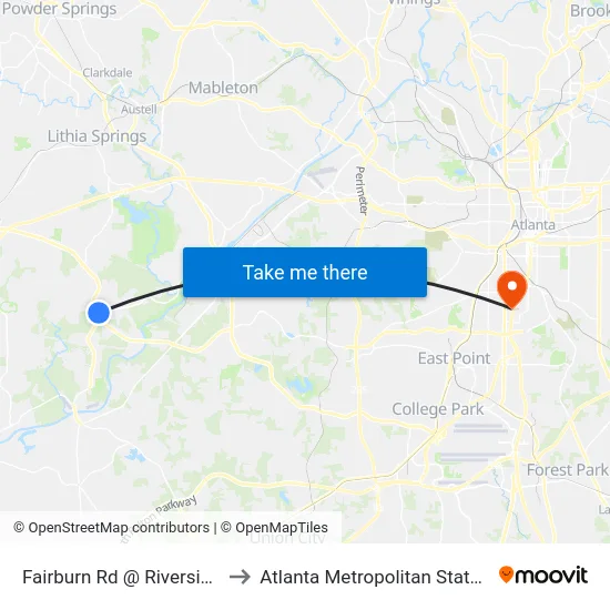 Fairburn Rd @ Riverside Pkwy to Atlanta Metropolitan State College map