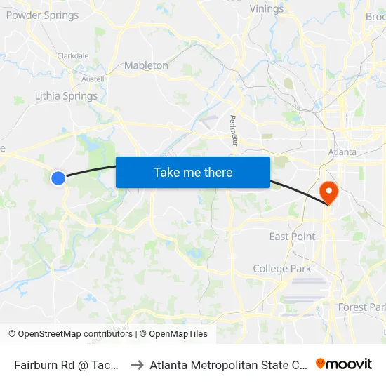Fairburn Rd @ Taco Bell to Atlanta Metropolitan State College map