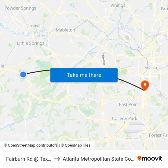Fairburn Rd @ Texaco to Atlanta Metropolitan State College map