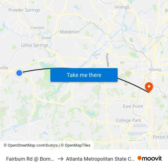Fairburn Rd @ Bomar Rd to Atlanta Metropolitan State College map