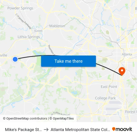Mike's Package Store to Atlanta Metropolitan State College map
