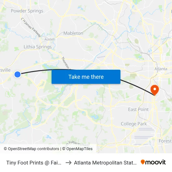 Tiny Foot Prints @ Fairburn Rd to Atlanta Metropolitan State College map