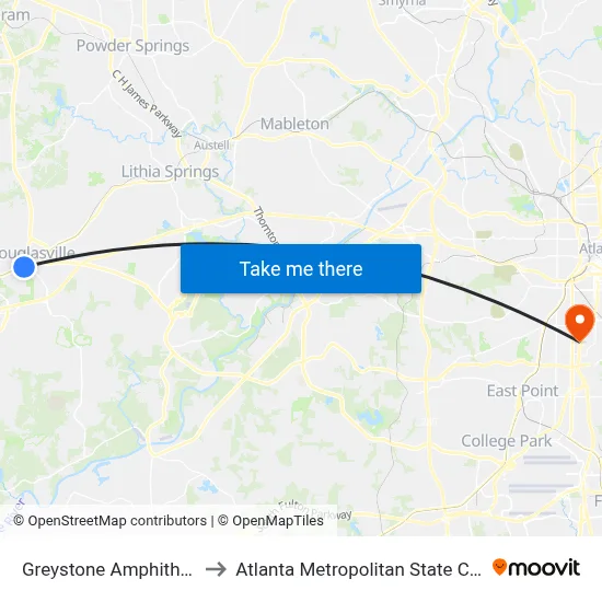 Greystone Amphitheater to Atlanta Metropolitan State College map