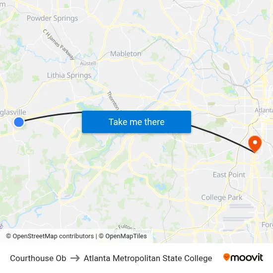 Courthouse Ob to Atlanta Metropolitan State College map