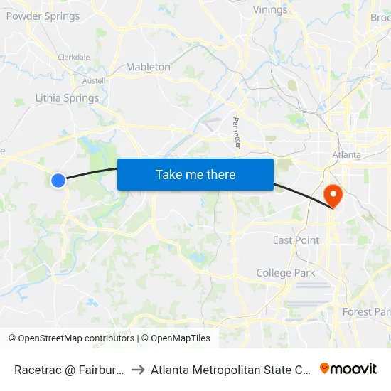 Racetrac @ Fairburn Rd to Atlanta Metropolitan State College map