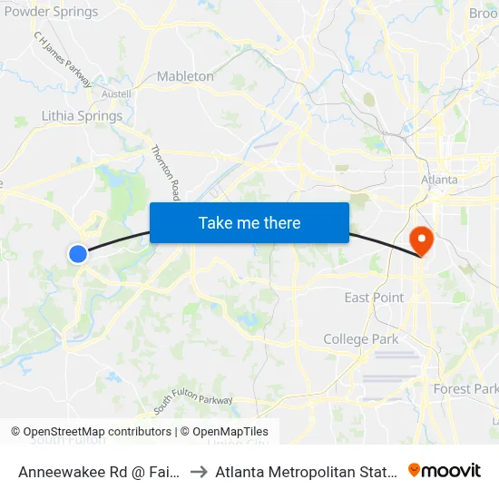 Anneewakee Rd @ Fairburn Rd to Atlanta Metropolitan State College map