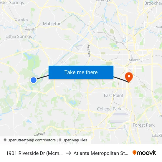 1901 Riverside Dr (Mcmaster-Carr) to Atlanta Metropolitan State College map
