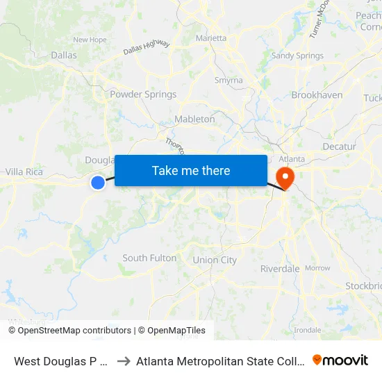 West Douglas P & R to Atlanta Metropolitan State College map
