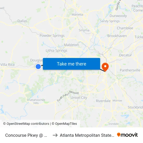 Concourse Pkwy @ Walmart to Atlanta Metropolitan State College map