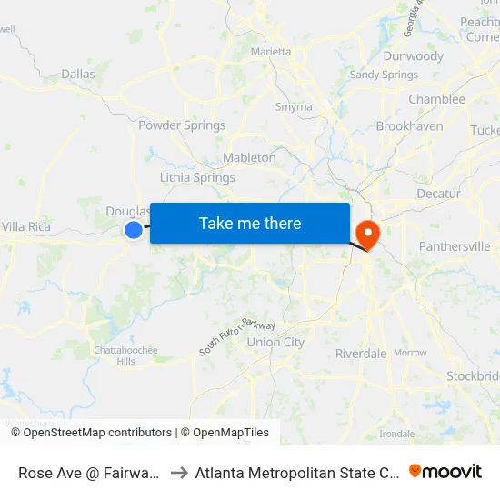 Rose Ave @ Fairways Dr to Atlanta Metropolitan State College map