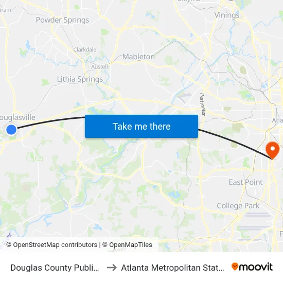 Douglas County Public Library to Atlanta Metropolitan State College map