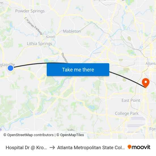 Hospital Dr @ Kroger Ob* to Atlanta Metropolitan State College map
