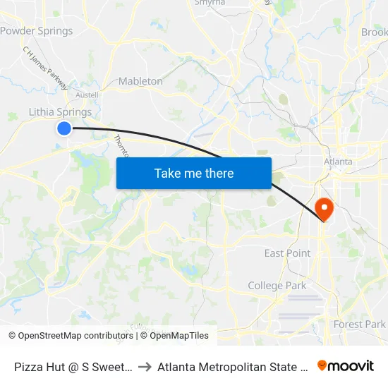 Pizza Hut @ S Sweetwater to Atlanta Metropolitan State College map