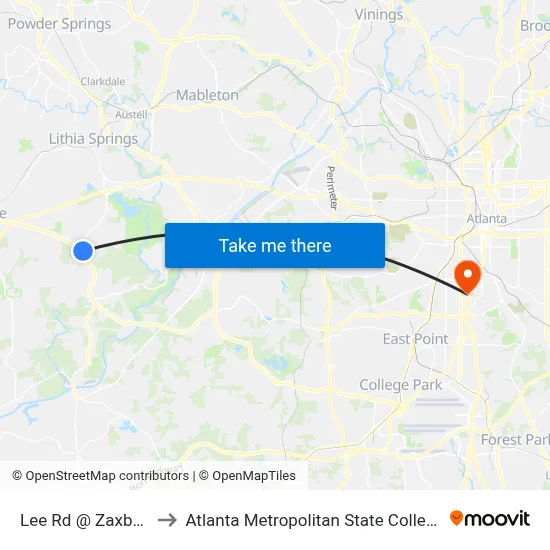 Lee Rd @ Zaxby's to Atlanta Metropolitan State College map