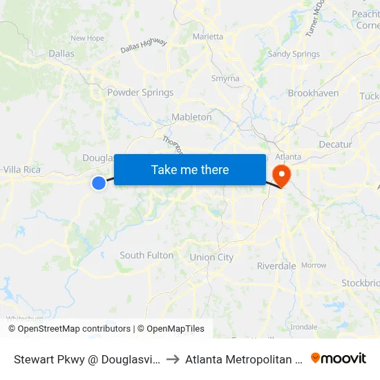 Stewart Pkwy @ Douglasville Town Center Ob to Atlanta Metropolitan State College map