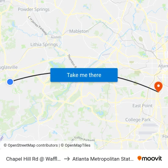 Chapel Hill Rd @ Waffle House to Atlanta Metropolitan State College map