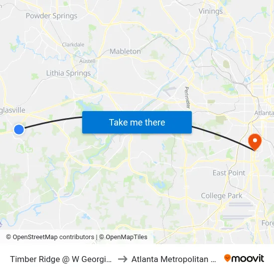 Timber Ridge @ W Georgia Tech College to Atlanta Metropolitan State College map