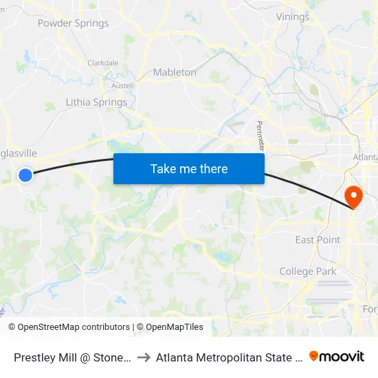 Prestley Mill @ Stonebridge to Atlanta Metropolitan State College map