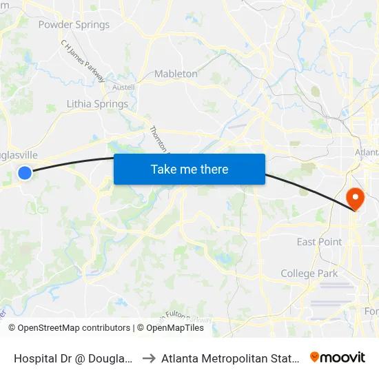 Hospital Dr @ Douglas Manor Ib to Atlanta Metropolitan State College map