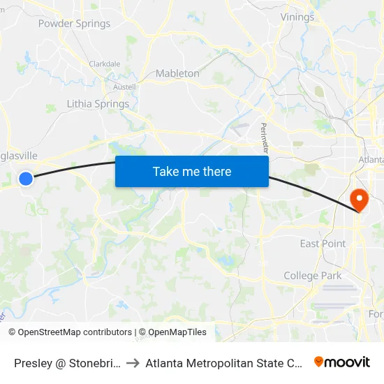 Presley @ Stonebridge to Atlanta Metropolitan State College map