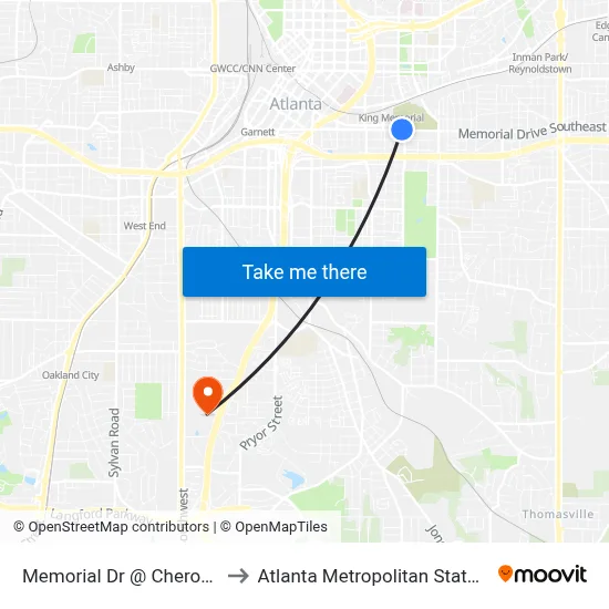 Memorial Dr @ Cherokee Ave to Atlanta Metropolitan State College map