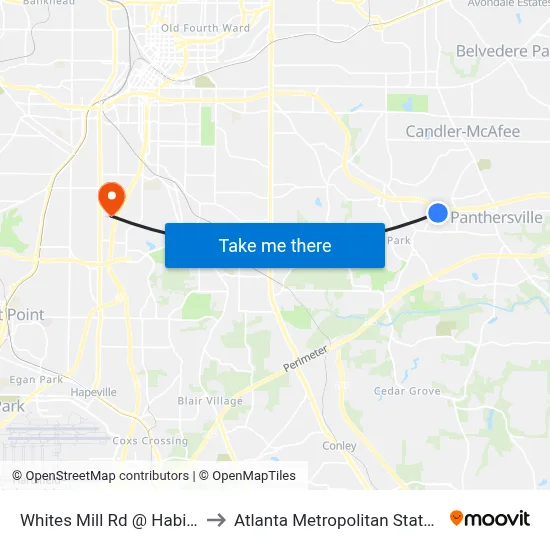 Whites Mill Rd @ Habitat Way to Atlanta Metropolitan State College map