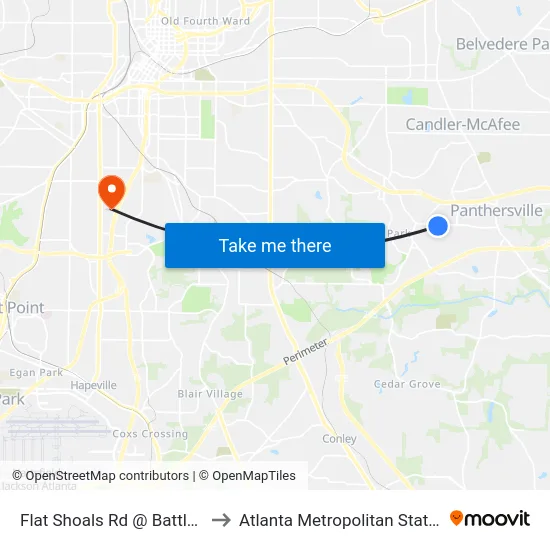 Flat Shoals Rd @ Battlecrest Dr to Atlanta Metropolitan State College map