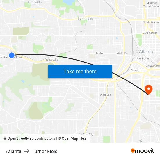 Atlanta to Turner Field map
