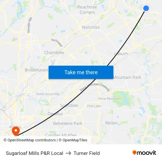 Sugarloaf Mills P&R Local to Turner Field map